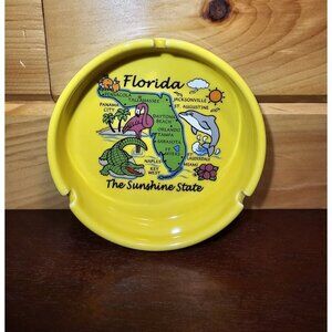 Florida The Sunshine State Souvenir Ashtray Yellow 4-3/4" Inch Ceramic Ashtray